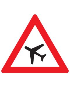 Verkehrszeichen 101-10 „Flugbetrieb – Aufstellung rechts“ nach StVO zur Warnung vor tief fliegenden Luftfahrzeugen bei rechtsseitiger Fahrbahnaufstellung.