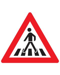 Verkehrszeichen 101-11 „Fußgängerüberweg – Aufstellung rechts“ nach StVO zur Warnung vor einem Fußgängerüberweg bei rechtsseitiger Fahrbahnaufstellung.