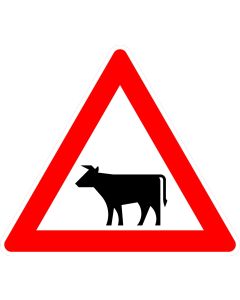 Verkehrszeichen 101-12 „Viehtrieb – Aufstellung rechts“ zur Warnung vor querenden Viehherden und landwirtschaftlichem Tierverkehr nach StVO
