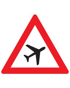 Verkehrszeichen 101-20 „Flugbetrieb – Aufstellung links“ zur Warnung vor tief fliegenden Luftfahrzeugen im Bereich von Flugplätzen nach StVO