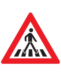 Verkehrszeichen 101-21 „Fußgängerüberweg – Aufstellung links“ zur Warnung vor einem Fußgängerüberweg (Zebrastreifen) nach StVO