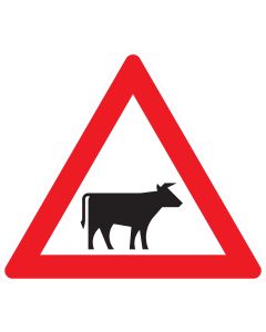 Verkehrszeichen 101-22 „Viehtrieb – Aufstellung links“ zur Warnung vor querenden Viehherden und landwirtschaftlichem Tierverkehr nach StVO
