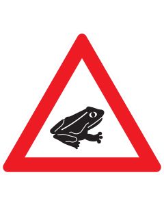 Verkehrszeichen 101-24 „Amphibienwanderung – Aufstellung links“ zur Warnung vor querenden Amphibien am linken Fahrbahnrand nach StVO