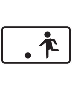 Zusatzzeichen 1010-10 mit Piktogramm eines spielenden Kindes und Balls für Fahrbahn und Seitenstreifen