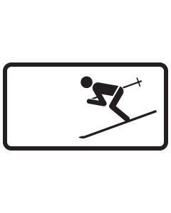 Zusatzzeichen 1010-11 mit schwarzem Sinnbild eines abfahrenden Skifahrers für erlaubten Wintersport
