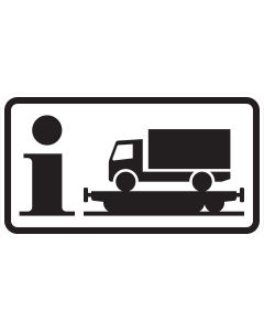 Zusatzzeichen 1010-14 mit Informationssymbol und Lastkraftwagen auf einem Eisenbahnwagen für die Rollende Landstraße