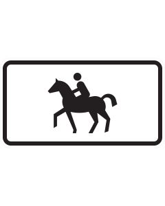 Schwarzes Sinnbild einer reitenden Person auf einem Pferd auf weißem Zusatzzeichen 1010-54