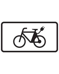 Zusatzzeichen 1010-65 mit schwarzem E-Bike-Sinnbild und Ladestecker auf weißem Grund