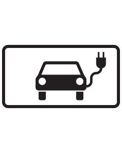 Zusatzzeichen 1010-66 mit schwarzem Sinnbild eines Elektroautos und Ladesteckers auf weißem Grund