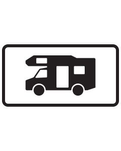 Zusatzzeichen 1010-67 mit schwarzem Wohnmobil-Sinnbild und Rand auf weißem Grund