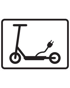 Zusatzzeichen 1010-68 mit schwarzem E-Scooter-Sinnbild und Ladestecker auf weißem Grund
