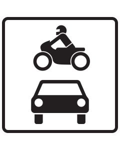 Zusatzzeichen 1010-72 kennzeichnet Krafträder, Kleinkrafträder, Mopeds, Kraftwagen und sonstige mehrspurige Fahrzeuge mit kombinierten Sinnbildern.
