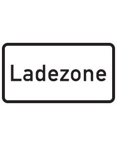 Zusatzzeichen 1012-30 Ladezone mit schwarzer Aufschrift und schwarzem Rand auf weißem Grund