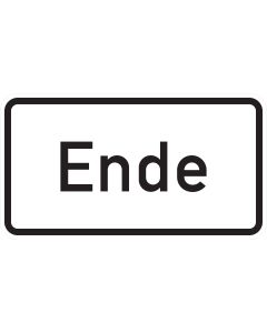 Weißes Zusatzzeichen 1012-31 mit großer schwarzer Aufschrift „Ende“ und schwarzer Umrandung