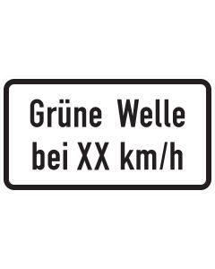 Zusatzzeichen 1012-34 Grüne Welle bei XX km/h mit schwarzer Schrift auf weißem Grund