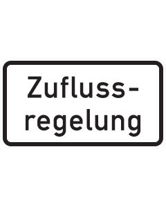 Zusatzzeichen 1012-37 Zuflussregelung mit schwarzer Schrift und Umrandung auf weißem Grund