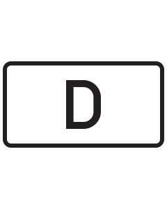 Rechteckiges Zusatzzeichen 1014-52 für die ADR-Tunnelkategorie D mit schwarzem Buchstaben D und schwarzer Umrandung