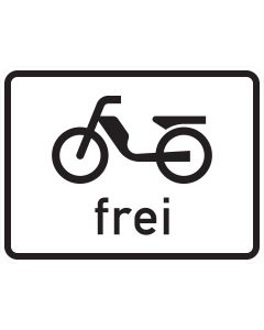 Verkehrszeichen 1022-11 Mofas frei mit schwarzem Mofa-Sinnbild und Schriftzug frei