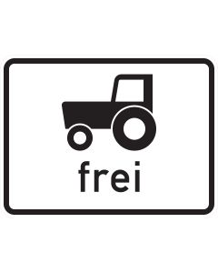 Zusatzzeichen 1024-17 mit schwarzem Traktor-Sinnbild und Schriftzug „frei“ für Fahrzeuge bis 25 km/h