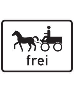 Zusatzzeichen 1024-18 mit Pferd, Fuhrwerk und Schriftzug „frei“ zur Freigabe von Gespannfuhrwerken