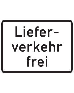 Hochformatiges Zusatzzeichen 1026-35 mit dreizeiliger schwarzer Aufschrift „Lieferverkehr frei“