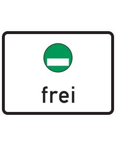 Zusatzzeichen 1031-52 mit grüner Umweltplakette und schwarzer Aufschrift „frei“