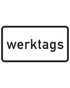 Verkehrszeichen 1042-30 mit schwarzer Aufschrift „werktags“ auf weißem Zusatzschild