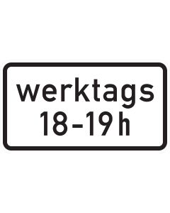 Zusatzzeichen 1042-31 mit beispielhafter Aufschrift „werktags 18–19 h“ zur zeitlichen Beschränkung einer Verkehrsregelung