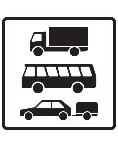 Zusatzzeichen 1049-13 mit Sinnbildern für Lkw, Kraftomnibus und Pkw mit Anhänger