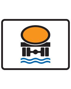 Verkehrszeichen 1052-31 mit Tankfahrzeug-Symbol über blauen Wasserlinien für wassergefährdende Ladung