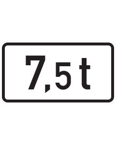 Verkehrszeichen 1053-33 mit schwarzer Massenangabe 7,5 t auf weißem Zusatzschild