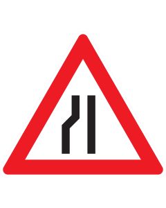 Verkehrszeichen 121-20 „Einseitig verengte Fahrbahn – Verengung links“ nach StVO zur Warnung vor einer linksseitigen Fahrbahnverengung