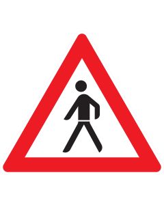 Verkehrszeichen 133-10 „Fußgänger – Aufstellung rechts“ nach StVO zur Warnung vor Fußgängerverkehr bei rechtsseitiger Fahrbahnaufstellung