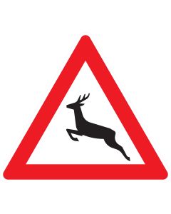 Verkehrszeichen 142-10 „Wildwechsel – Aufstellung rechts“ nach StVO zur Warnung vor Wildwechsel bei rechtsseitiger Fahrbahnaufstellung