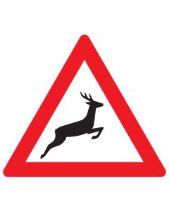 Verkehrszeichen 142-20 „Wildwechsel – Aufstellung links“ nach StVO zur Warnung vor Wildwechsel bei linksseitiger Fahrbahnaufstellung.