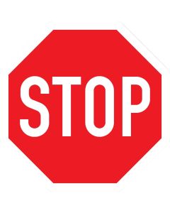 Selbstklebender Aufkleber im Design von Verkehrszeichen 206 mit rotem Achteck und weißem STOP-Schriftzug