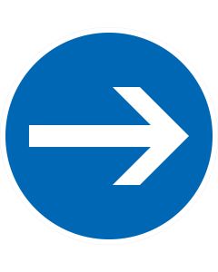 Rundes blaues Verkehrszeichen 211 mit weißem Pfeil nach rechts – vorgeschriebene Fahrtrichtung hier rechts gemäß StVO