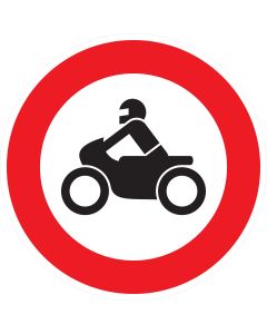 Rundes Verkehrszeichen 255 mit rotem Rand und schwarzem Motorradsymbol – Verbot für Krafträder gemäß StVO