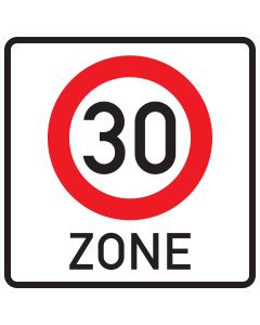 Verkehrszeichen Nr. 274.1 „Beginn einer Tempo 30 Zone“ nach StVO aus Aluminium mit rotem Rand und Aufschrift „30 ZONE“.