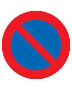 Rundes Verkehrszeichen 286 mit rotem Rand, blauem Hintergrund und rotem Diagonalbalken – eingeschränktes Haltverbot gemäß StVO