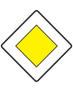 Verkehrszeichen 306 Vorfahrtstraße als gelbe Raute mit weißem Feld und schwarzer Umrandung