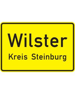 Gelbe Ortstafel Verkehrszeichen Nr. 310 mit schwarzer Beschriftung Wilster Kreis Steinburg