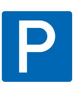 Blaues Verkehrszeichen 314 Parken mit großem weißen P zur Kennzeichnung einer erlaubten Parkfläche