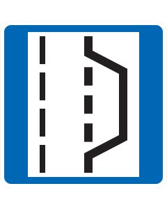 Blaues Verkehrszeichen 328 mit schematischer Fahrbahn und seitlicher Nothalte- und Pannenbucht