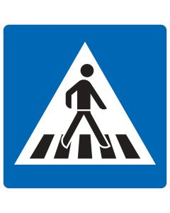 Doppelseitiges Verkehrszeichen 350-40 für einen Fußgängerüberweg mit Person auf Zebrastreifen