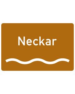 Verkehrszeichen Nr. 386.1-53 „Touristischer Hinweis Fluss oder Kanal“ als braunes touristisches Hinweisschild mit Gewässerbezeichnung "Neckar" zur Orientierung im Straßenverkehr.