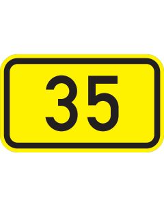 Gelbes Verkehrszeichen 401 für eine Bundesstraße mit schwarzer Beispielnummer 35