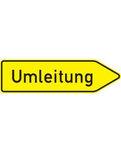 Gelbes Verkehrszeichen 454-20 Umleitungswegweiser mit rechtsweisendem Pfeil und Aufschrift Umleitung