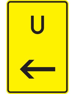 Verkehrszeichen 455.1-11 Umleitung hier links in schwarz und gelb