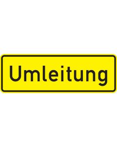 Rechteckiger selbstklebender VZ-457.1-Aufkleber mit schwarzem Schriftzug „Umleitung“ auf gelbem Hintergrund